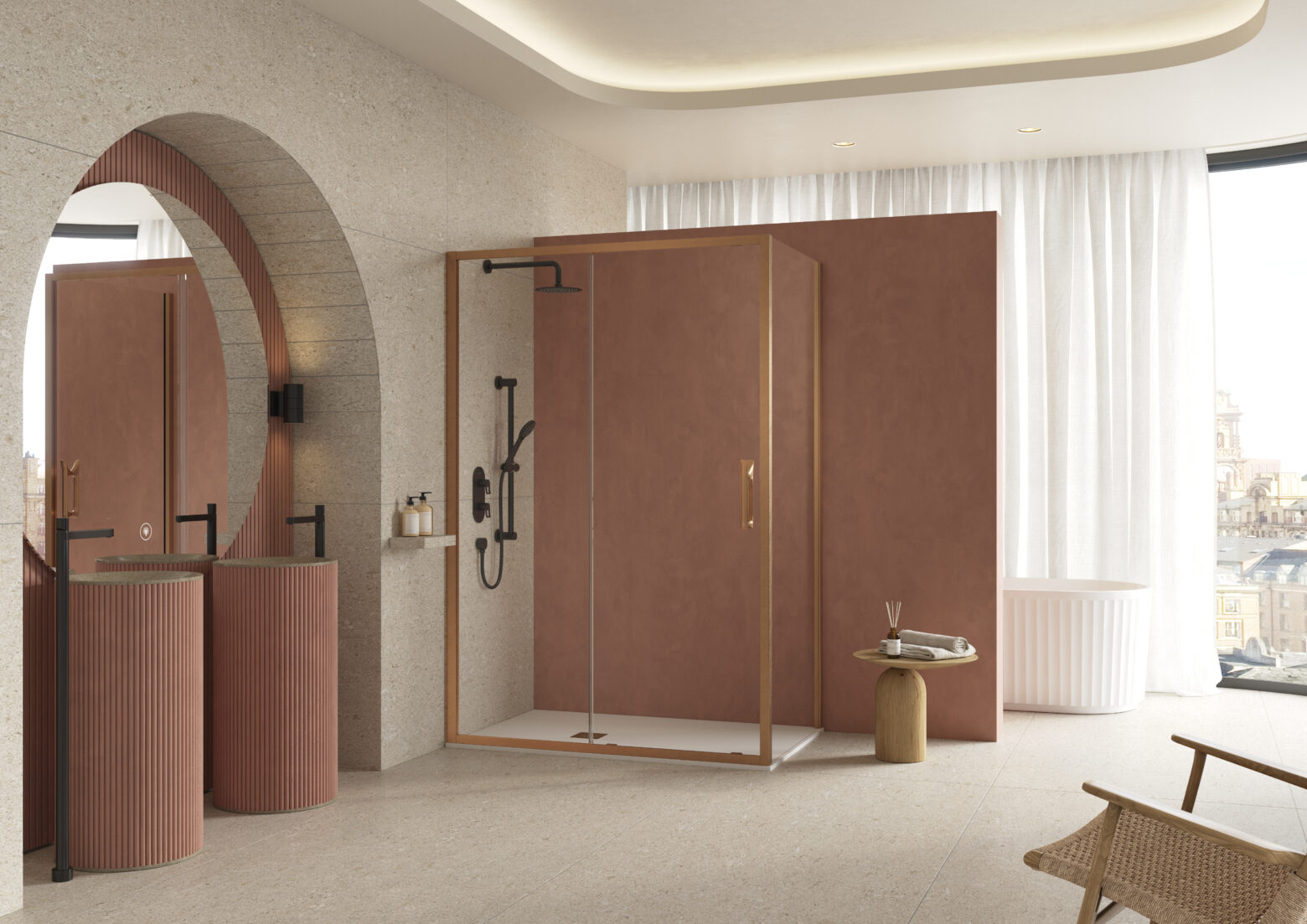Flair, Eto Sliding Door with Side Panel Brushed Bronze